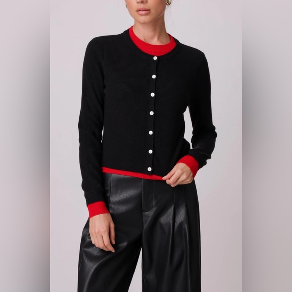 Line & Dot Sweaters - NWT Line & Dot Black and Red Women's Cardigan One Piece Sweater